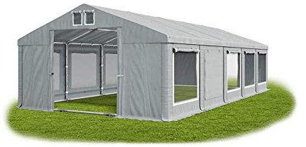 Das Company Partyzelt 6x10m Lagerzelt Universalzelt Moskitonetz wasserdicht grau mit Bodenrahmen und Dachverstärkung 560g/m² PVC Plane Robust Festzelt Gartenzelt Summer Plus ISDM - Gartenpavillon