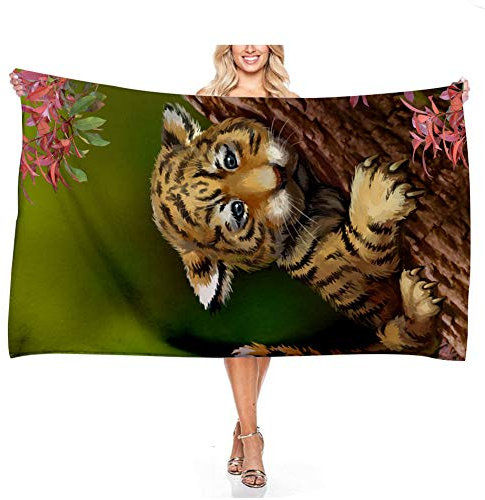 Chickw1 3D Microfaser Strandtuch Große Handtuch Leicht Tragbar Rechteckig Badetuch Bad Pool Badetuch Reise Urlaub Strand Geschenk (Bambus-Waldtiger,150 * 180cm)