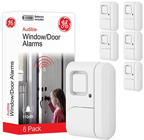 GE Personal Security Window and Door Alarm, 6 Pack, DIY Protection, Burglar Alert, Wireless, Magnetic Sensor, Off/Chime/Alarm, Easy Installation, Ideal for Home, Garage, Apartment and More, 49721