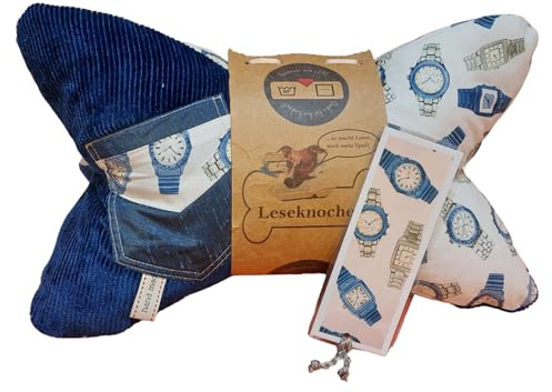 Leseknochen Uhren Luxus | Mit Geschenkbanderole (personalisierbar), Handmade mit Lesezeichen, Stützkissen, Öko Tex, Waschbar 30°C