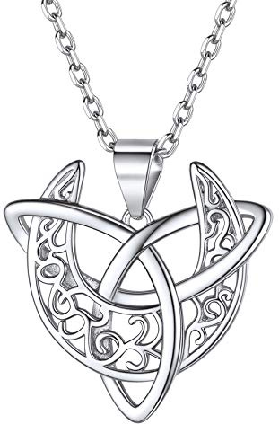 925 Silver Necklace for Women Shiny Silver Celtic Moon Pendant Necklaces Endless Knots Jewellery