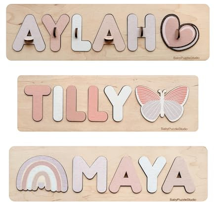 Personalized Name Puzzle with Pegs, Baby Shower Gift, Wooden Montessori toys with Shapes, Newborn Nursery Decor, Custom Name Signs for kids, Busy Board