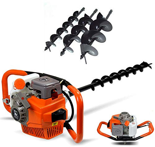 Futchoy 71cc Erdlochbohrer Benzin Erdbohrer, 2,4PS Erdlochbohrgerät, 2,3KW Erdlochausheber, 2-Takt Lochbohrer Pfahlbohrer Zaunpfosten mit ø100, 150, 200 mm Bohrer