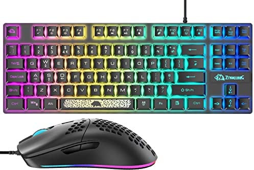 UK Gaming Keyboard Mouse Combo, Plug & Play, RGB Backlit Keyboard and Programmable 6400dpi Gaming Mouse + Mice Pad, QWERTY English Layout, Dedicated Multi-Media Keys, Anti-Ghosting - Black