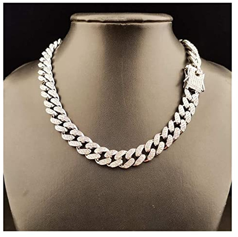 Männer/Frauen Hip Hop Euro aus Bling Bling Bling Anhänger Halsketten mit 13mm Miami Kubanische Kette Hiphop Halskette Mode Charme Schmuck (Länge: 16 Zoll, Metall Farbe: Gold Kubanische Kette)