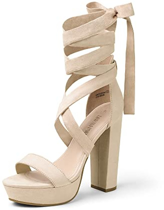 DREAM PAIRS High Heels Chunky Block Platform Heels for Women Strappy Gladiator Sexy Open Toe Dressy Pumps Sandals, Nude, US10