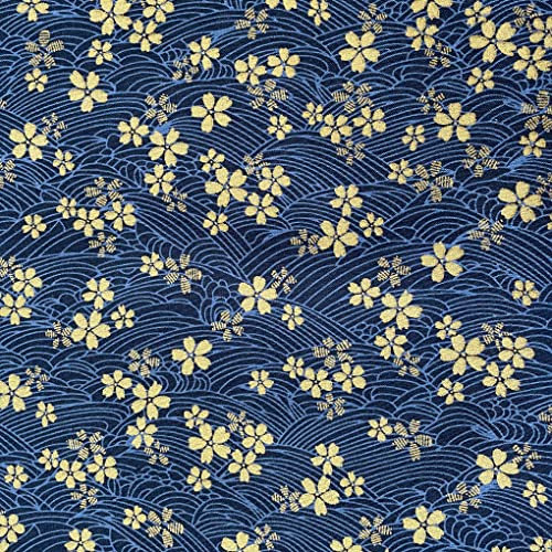 Jukway 1 LfM Baumwollstoff Meterware, 145cm breit, 100% Baumwolle Stoffe zum Nähen Bronzierendes Goldenes Blumen, Stoff Meterware Baumwolle Muster Quilten DIY Dekoration (Blau)