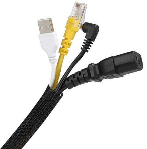 Kabelkanal Selbstschließend Kabelschlauch Durchmesser 12-20mm Gewebter Kabelmantel zuschneidbar Für Sockelleisten, Schreibtisch, Computer, TV 3m