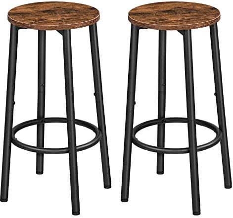 HOOBRO Barhocker 2er-Set, Barstuhl für die Küche mit Fußstütze,Industrieller Barstuhl, Stabiles Metallgestell, Verstellbare Füße, für Restaurant, Küche, Bar, Vintage-Braun und Schwarz EBF03BY01