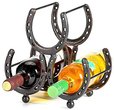 Retrome Iron Horseshoe Wine Rack, Wine Holder 3 Bottles Countertop Freestanding, Dark Bronze…