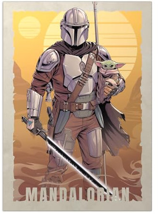 Displate Offiziell Star Wars MetallPoster Magnetische Befestigung Inklusive Lizenziert Bilder Hochwertiges Poster World of Heroes - Mandalorian 45 cm x 32 cm