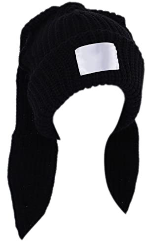 caoxhenr Kaninchenohren-Strickmütze, Häkelmütze, Skullies, Beanie, lange Ohren, niedlicher Hasenhut für Damen, Herbst, Winter, warm, BK, Einheitsgröße