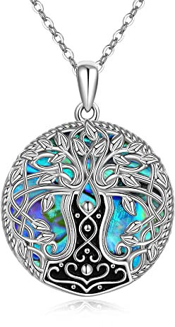YAFEINI Thor Hammer Lebensbaum Halskette für Herren Damen 925 Sterling Silber Nordischer Wikingerschmuck (Baum des Lebens Halskette)