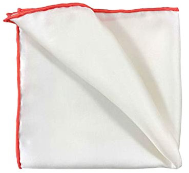 PB Pietro Baldini Einstecktuch aus Seide - Einstecktücher Weiss handrolliert mit farb Absetzung - 30 x 30 cm (Weiß orange)