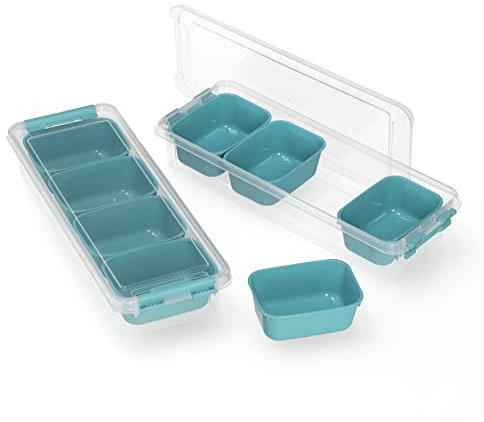 RoyalFay® Zutatenbehälter Napoli 2er Set – stapelbare Aufbewahrungsbox mit 8 Einsätzen & 2 Deckeln – lebensmittelechte Kühlschrank-Organizer für Pizzabeläge & Meal Prep – türkis