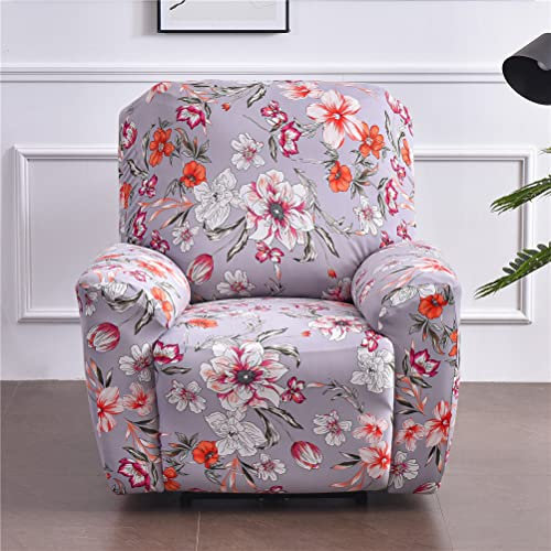 FANSU Stretchhusse für Relaxsessel Komplett Sesselbezug, Luxuriös Elegant Drucken Sesselschoner für Recliner Stuhl Sessel, Stretch Sofabezug, Bezug für Fernsehsessel Liege (lila Blume)