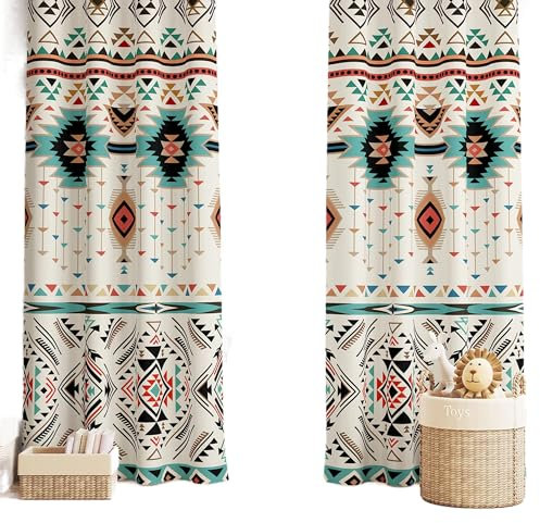 YCness Aztekische Vorhänge für Schlafzimmer, südwestliche, ethnische geometrische Fensterbehandlungen für Wohnzimmer, Tribal, Boho, Elefant, Indianer-Muster, Vorhänge, 2-teiliges Set, 132 x 213 cm