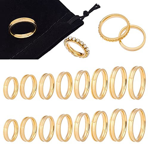 UNICRAFTALE 16 Stück Größe 6~13 Golden Rohlinge Core Ring Edelstahl Gerillter Ring Mit Samtbeuteln Runder Rohlinge Ring Für Einlegeringe Schmuck Bandherstellung Und Geschenk