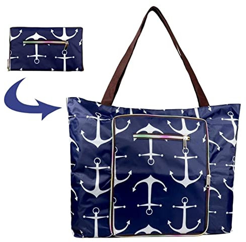 Rayson Faltbare Strandtasche Damen mit Reißverschluss Groß 46x10x43 cm Sommertaschen Badetasche xxl Familie Handtasche Shopper(Ancora blu,S)