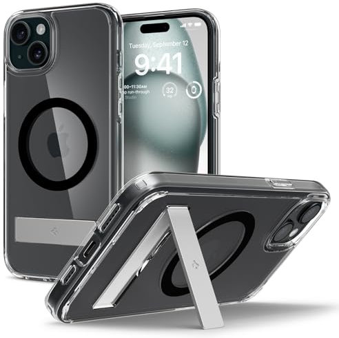 Spigen Ultra Hybrid S MagFit Case for iPhone 15 Plus, Compatible with MagSafe Accessories - Clear Black
