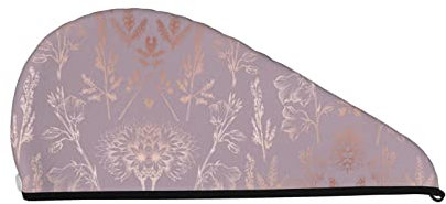 Rose Gold Floral Printed Hair Towel Wrap, Super Absorbent Dry Hair Cap for Women Shower Caps for Gym Salon Bath Shower