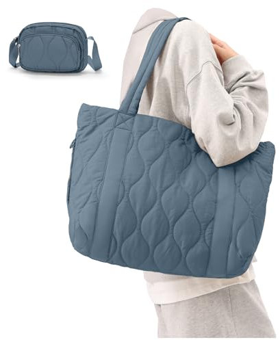 Handtasche Damen Groß, Puffy Tote Shopper Tasche Puffer Bag Tragetasche Taschen Stoffbeutel Strandtasche Beuteltasche Schultertasche Damen Umhängetasche Gross Mit Reißverschluss Handbag Pfau Blau