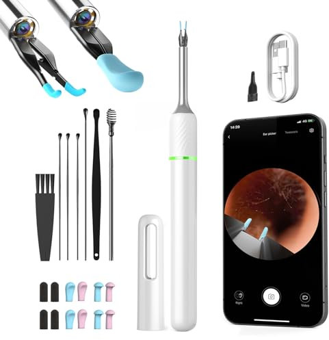 Otoscopio - 1920P WIFI Endoscopio para Oidos Camara, 3,2mm Limpiador Oidos, Limpiador de Oidos con Orejeras y Pinzas, Kit de Limpieza de Oídos para Eliminación de Cerumen para iOS, Tabletas y Android