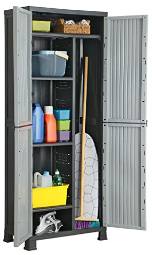 Homgoday Kunststoffschrank Schrank mit Viel Stauraum Lagerschrank Haushaltsschrank Beistellschrank Werkstattschrank Aufbewahrungsschränke 68x39x171,5 cm
