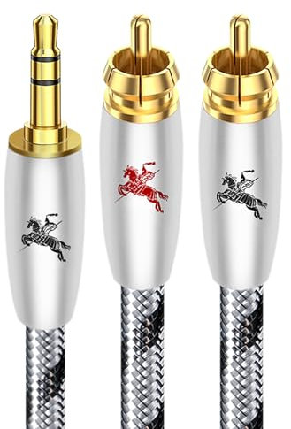 Impeto Cavo RCA jack 3,5 mm qualità Audiophile,Cavo 2 RCA Maschio a 1 jack Aux Maschio Cavi Audio HiFi Stereo Custodia in Metallo e Contatti Placcati Oro 24K,per Home Theater 3.0m
