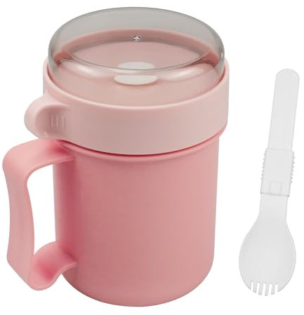 MytaYt Rose Céréales Tasse avec Couvercle et Cuillère Bol Muesli a Emporter Réutilisables 500ml Pot à Déjeuner Gobelet Pratique pour Céréales pour lécole, Les Pique Niques, Voyages