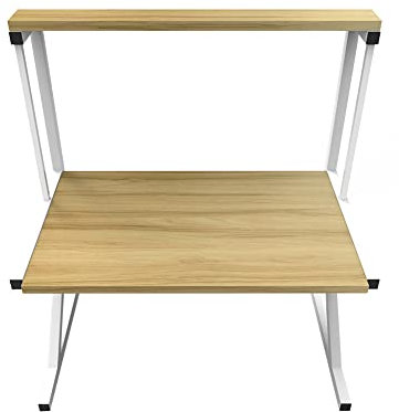 Scaffalatura Mobile Scaffale Porta Spezie Microonde Struttura in Metallo con 2 Ripiani Mensole in Legno Organizer Mensola Porta Utensili Strumenti Cucina Design Moderno-65*54*30 cm-giallo noce