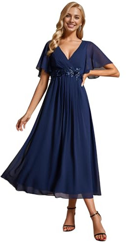 Ever-Pretty Vestidos de Noche Señoras Elegante para la Boda Tobillo Longitud Vestido de Invitada de Boda Vestido de Cóctel Vestidos de Fiesta Azul Marino 44