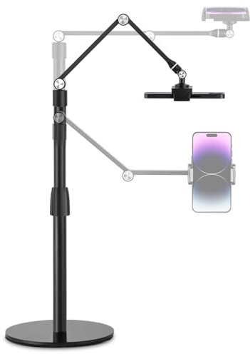 SupeDesk Handyhalterung,Tablet Ständer,Tablet- und Overhead Handy-Ständer für Tisch,kompatibel mit 3,5-11 Handy/Tablet,verstellbar,Aufzeichen,Live-Übertragung AP-4P Schwarz