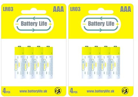 Battery Life AAA Batteries Alkaline 1.5v (pack of 8) Triple A 10 Year Shelf Life UK Brand