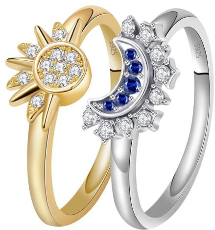 Tusuzik Sonne Mond Ring Ringe Frauen Set Gold Silber 925 Damen Rings Silberring Überlagerung Matching,7
