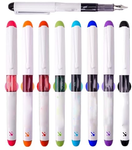 FunnAura 9PCS Coloured Disposable Fountain Pens for Sketching Journaling Doodling Gifts, Fountain Pen for Writing Pilot(0.38MM)