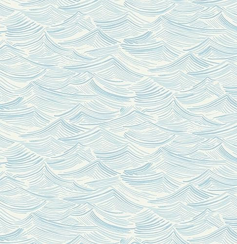 NextWall Bayside Waves Coastal Peel and Stick Wallpaper (Sky Blue)