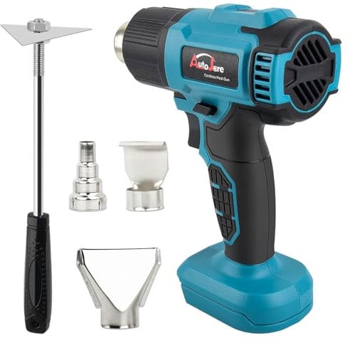 AUTOJARE Akku-Heißluftpistole für Makita 18V Akku 86℉-1022℉ Heissluftpistole 350W Schnurloses Heißluftgebläse für Schrumpfschläuche und Dekoration (mit 3 Düsen und 1 Schabern, ohne Batterie)