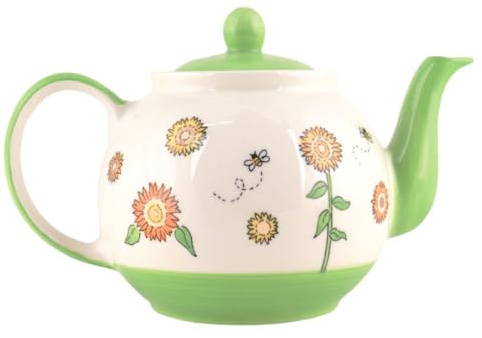 440s Mila Keramik Tee-Kanne Sunny Sunflowers ca. 1,2 L Krug mit Sonnenblumen rundum für die Erinnerung an Sommer Sonne Sonnenschein als Geschenk zum Schöpfen von Zuversicht und innerem Wohlbefinden