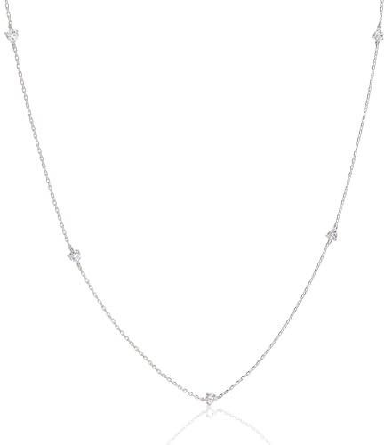 Ethos Jewelry 585 Echtgold Weißgold-Diamantkette – Handgefertigte 14k Solitärkette mit 5 Diamanten, zarte Damenkette in verschiedenen Längen