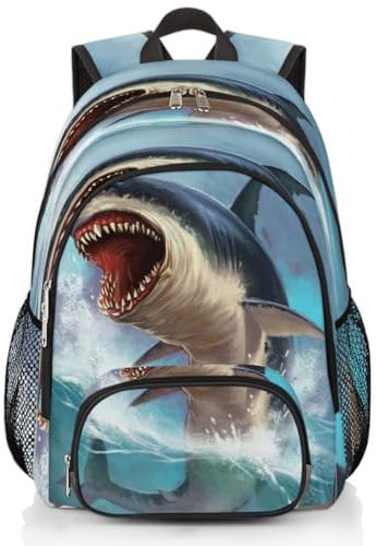 TropicalLife Hai-Rucksack, Mehrzweck-Rucksack für Kinder, Mädchen, Jungen, Herren, Damen, 18,4 l, Hai-Rucksack, Schule, Büchertasche, lässiger Laptop-Tagesrucksack, farbig, 18.4L