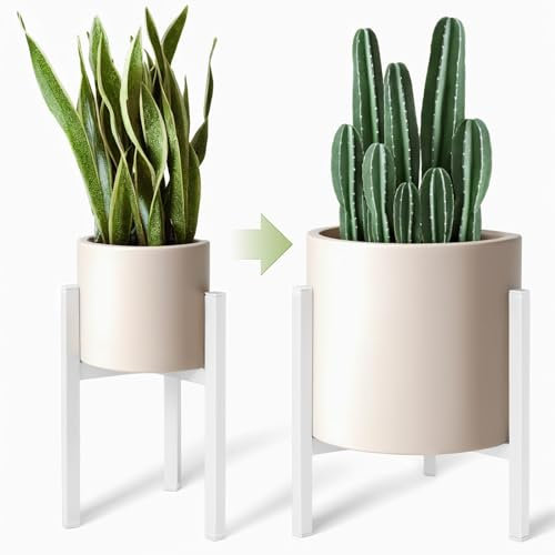 IZIDDO Verstellbarer Pflanzenständer für den Innenbereich, weißer Metall-Pflanzgefäßständer für den Außenbereich, moderner Pflanzenhalter, passend für 20,3 cm, 25,4 cm, 30,5 cm große Töpfe,