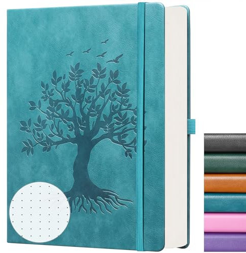 ZXHQ A5 Bullet Dotted Journal Gepunktet Notizbuch: 150gsm dickes Papier, 256 Seiten, Punktraster-Hardcover, Lebensbaum-Design, feine Innentasche - 15 × 21cm Hellseegrün