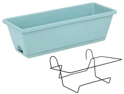 ＡＷＨＡＯ Jardinière Suspendue Rectangulaire en Plastique Solide avec Trous de Drainage, 50x19x15cm, Cyan, Inclus Cadre Métallique pour Balcon