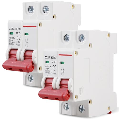 GOEDCH Disyuntor DC: 2 piezas 63 A, 2P, DZ47-63 DC Interruptor de Protección Fotovoltaica, Miniatura Aislador de Sistema Fotovoltaico Solar Protección Interruptor de Aire para iluminación residencial