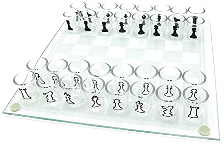 Glass Chess Set Chess Board Glass with 32PCS Acrylic Cups Chess and Wine Cup Game Shot Drinking Glass Chess Set for Adult