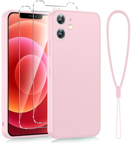 Viojrlra Coque pour iPhone 12 Mini 5,4 avec 2 Pièces Verre Trempé, Protection Complète Silicone Housse Fine Antichoc Antirayures étui pour iPhone 12 Mini Con Cordon Cover Antichoc, Rose