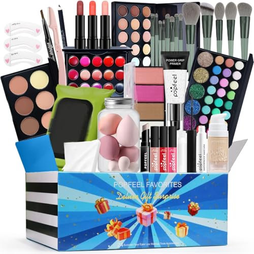 Set di Trucchi, FantasyDay Kit di Bellezza Cosmetici Kit per Occhi, Viso e Labbra - Natale Regalo Xmas Makeup Gift Set con Correttore, Rossetti, Lucidalabbra, Palette Ombretti, Mascara, Trousse, Fard