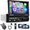 Hodozzy 1 Din Motorisé Flip Out Autoradio avec sans Fil Carplay Android Auto, Écran Tactile 7 Pouces Radio Voiture 1 Din avec Bluetooth, Lien Miroir, EQ, SWC, USB, AUX, MIC, FM/RDS Radio+Caméra Recul