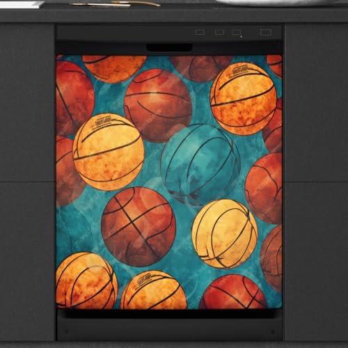 Mexpekil Copertura magnetica per lavastoviglie vintage grunge basket 58,4 x 66 cm, adesivo decorativo impermeabile per lavastoviglie per elettrodomestici da cucina